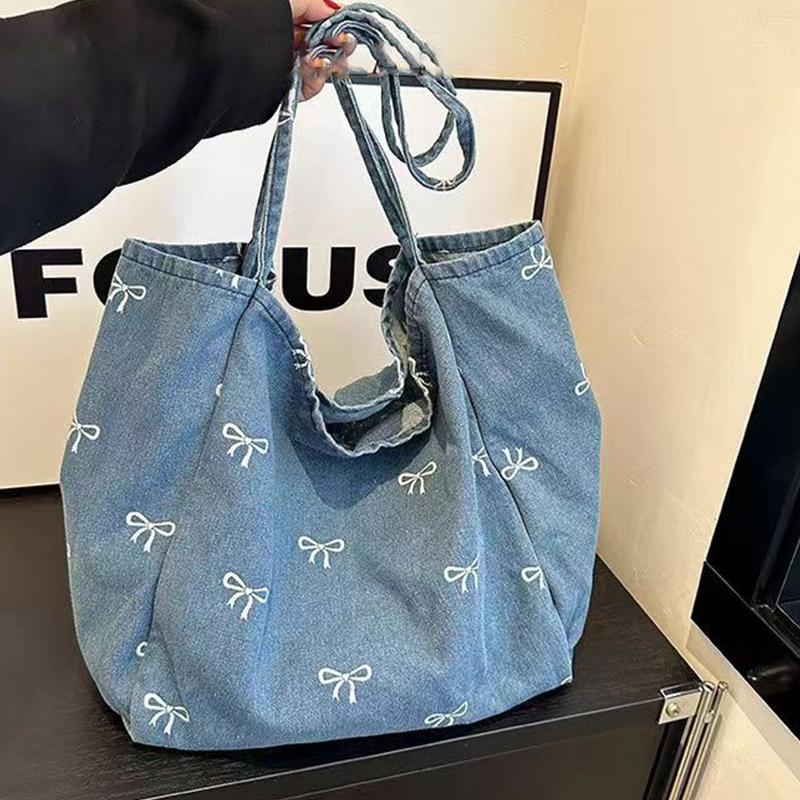 Travel Accessories Tech - Bayanlar için Fiyonklu Dekorlu Kot Kanvas